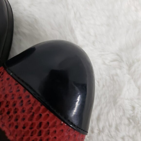 Tahari Laura Pumps Stiletto Red Snakeskin Black Patent Leather Pinup Vamp 7 - Picture 12 of 15